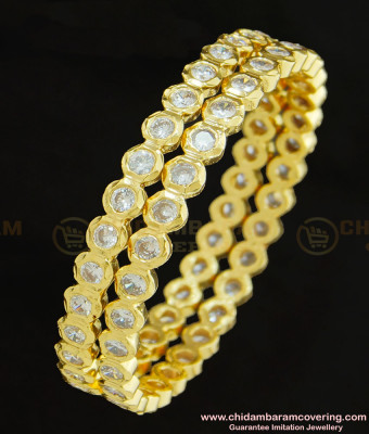 BNG282 - 2.4 Size Real Gold Design Bridal Wear Impon Full White Ad Stone Gold Plated Five Metal Bangles Online