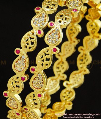 BNG283 - 2.6 Size New Model Party Wear 1 Gram Gold Plated Ad Stone Mango Design Bangle Buy Online