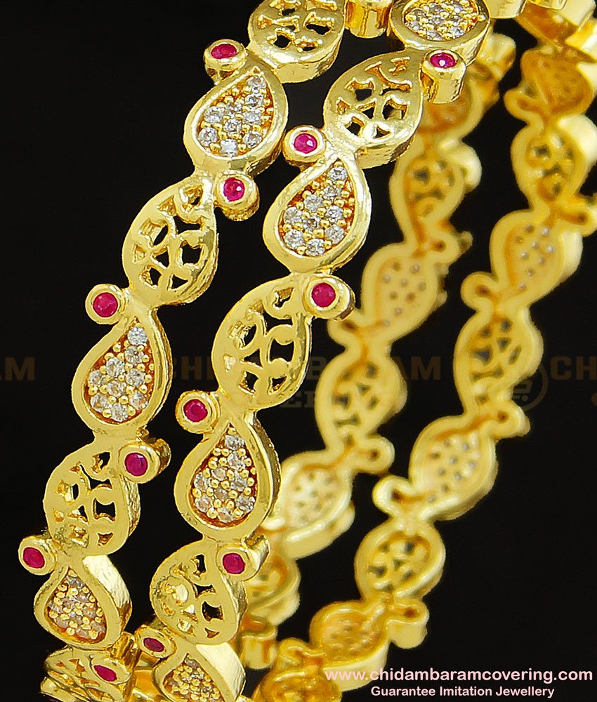 BNG283 - 2.6 Size New Model Party Wear 1 Gram Gold Plated Ad Stone Mango Design Bangle Buy Online