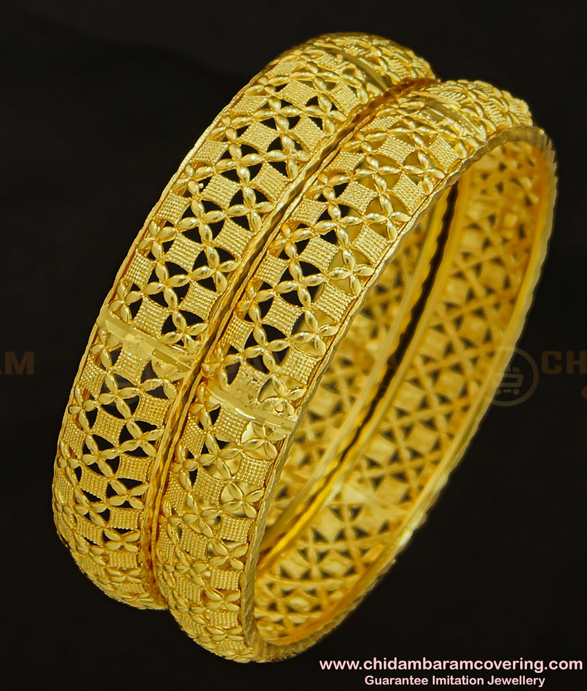 BNG288 - 2.6 Size Indian Bridal Gold Look Designer Broad Bangle Designs Gold Plated Jewellery