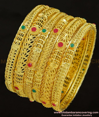 BNG289 - 2.6 Size Leaf Design Real Gold Colour Gold Forming Designer Wedding 6 Bangles Set Bridal Wear Bangles Offer Price