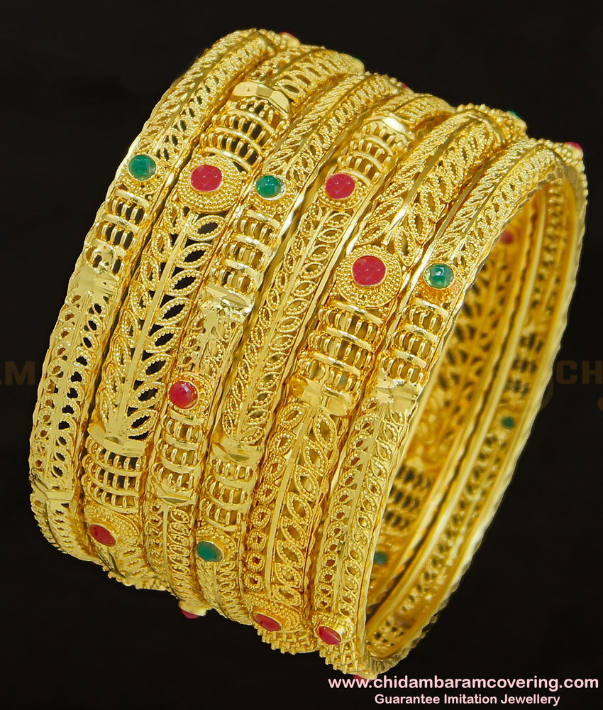 BNG289 - 2.6 Size Leaf Design Real Gold Colour Gold Forming Designer Wedding 6 Bangles Set Bridal Wear Bangles Offer Price