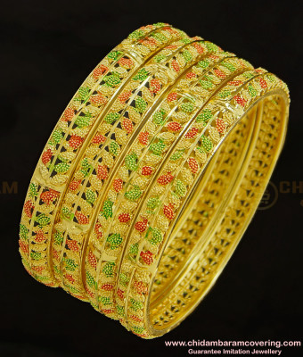 BNG291 - 2.4 Size Latest Double Colour Leaf Design Gold Forming Bangles Set Imitation Jewellery