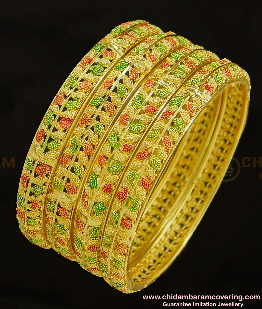BNG291 - 2.4 Size Latest Double Colour Leaf Design Gold Forming Bangles Set Imitation Jewellery