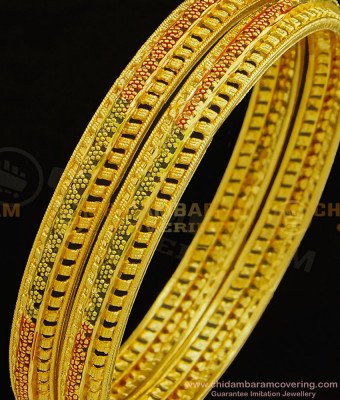 BNG303 - 2.4 Size New One Gram Forming Leaf Design Red and Green Enamel Colour Bangles Designs