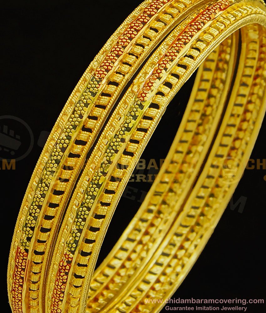 BNG303 - 2.4 Size New One Gram Forming Leaf Design Red and Green Enamel Colour Bangles Designs