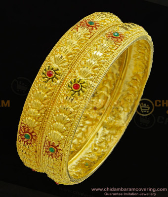 BNG304 - 2.4 Size New Design High Quality One Gram Gold Flower Design Forming Stone Bangles for Wedding 