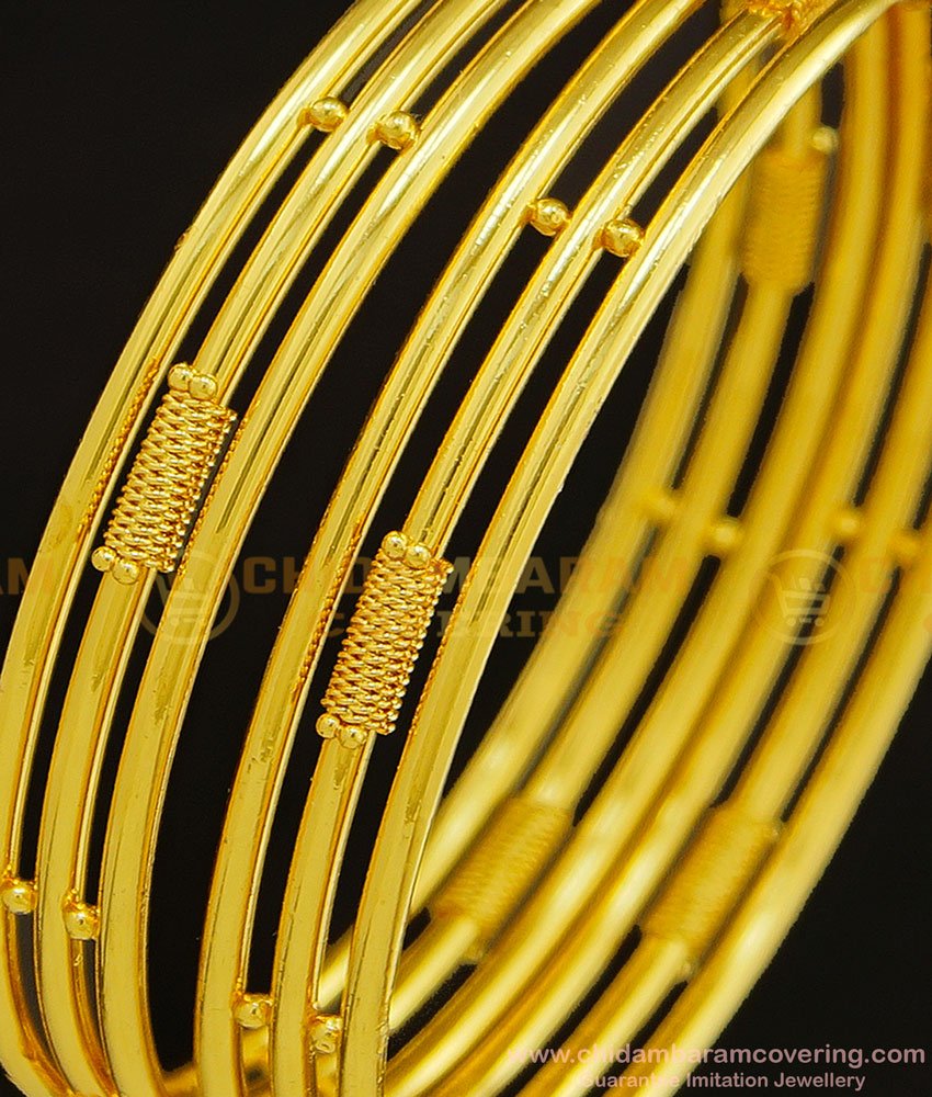 BNG308 - 2.6 Size One Gram Gold Plated Daily Use Bangles Three Line Kambi Valayal Set Online