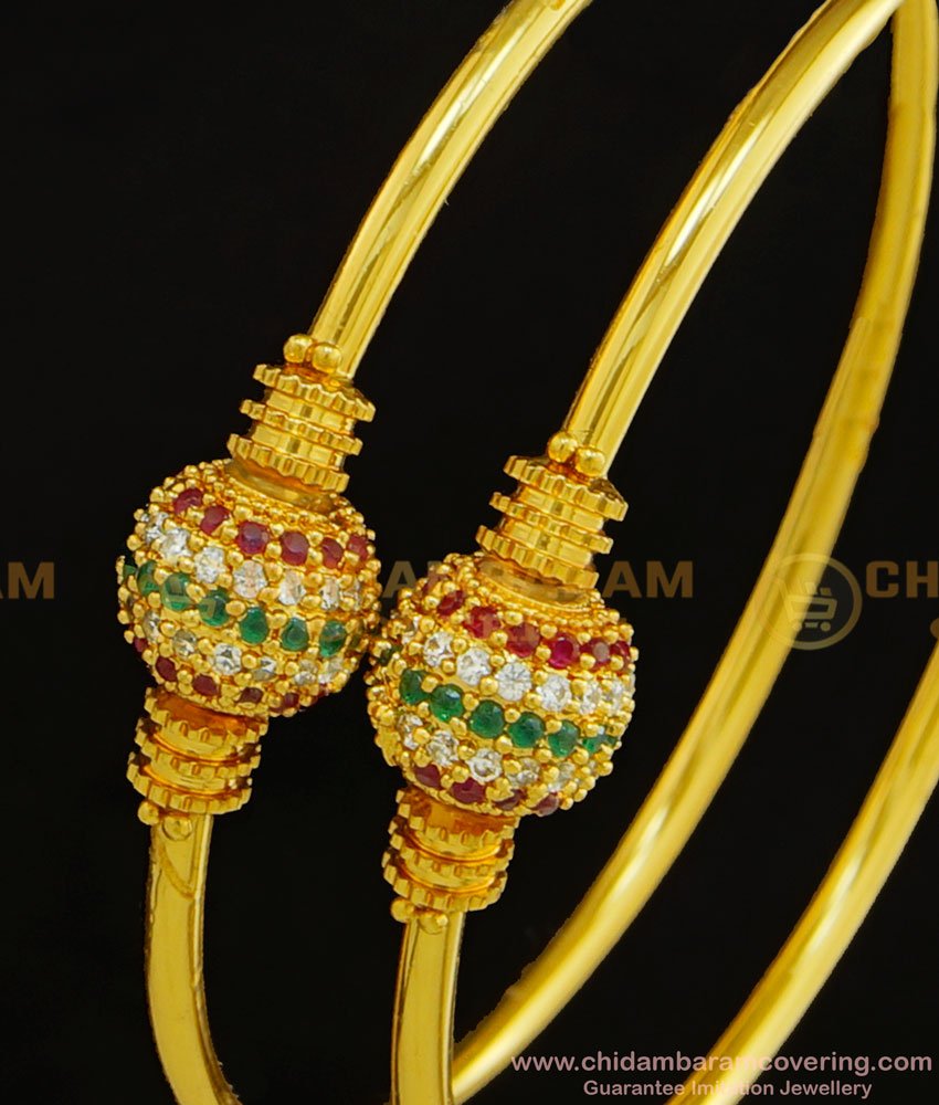 BNG311 - 2.8 Size Trendy Ad Stone Ball Kappu Bangles Simple Smooth Finish Gold Bangles Designs Online 