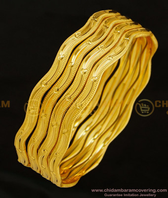 BNG315 - 2.10 Size Latest Curve Designs Gold Inspired Bangles Designs 4 Bangles Set Best Price Buy Online