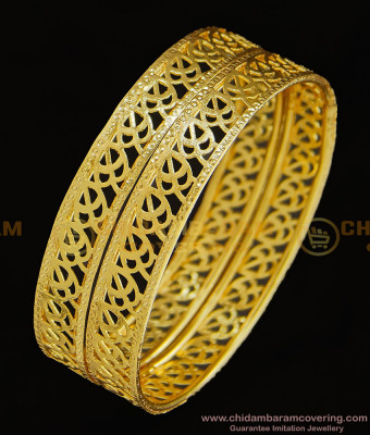 BNG318 - 2.4 Size Kerala Bangle Gold Design Light Weight Leaf Model Gold Plated Bangles for Wedding