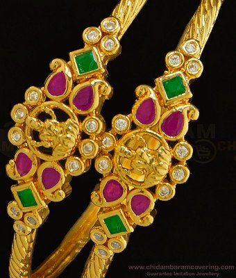 BNG324 -2.6 Size Premium Quality Temple Jewellery Lakshmi Design Ad Stone Bracelet Type Bangles Set for Women