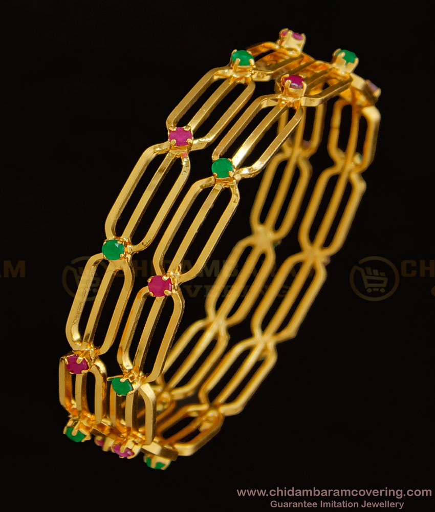 BNG325 - 2.6 Size New Gold Plated Light Weight Ad Stone Bangles Designs Online