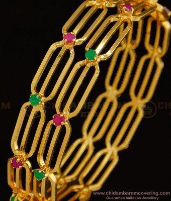 BNG325 - 2.4 Size New Gold Plated Light Weight Ad Stone Bangles Designs Online