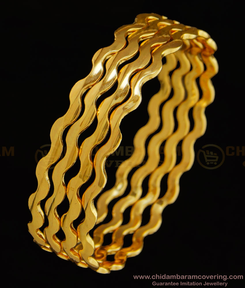BNG326 - 2.6 Size Daily Wear Smooth Finish Lightweight Curve Design Bangles Set Of 4 Pcs for Women