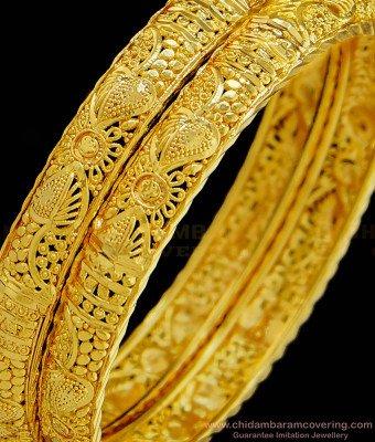 BNG334 - 2.4 Size Special Gold Design One Gram Gold Plated Guaranteed Bangles for Wedding 