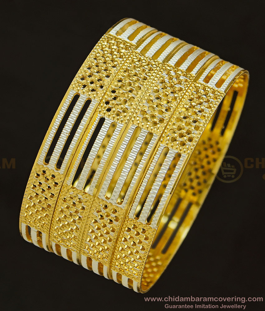 BNG341 - 2.4 Size Bridal Wear White Gold Bangles Design Set of Four Bangles for Wedding