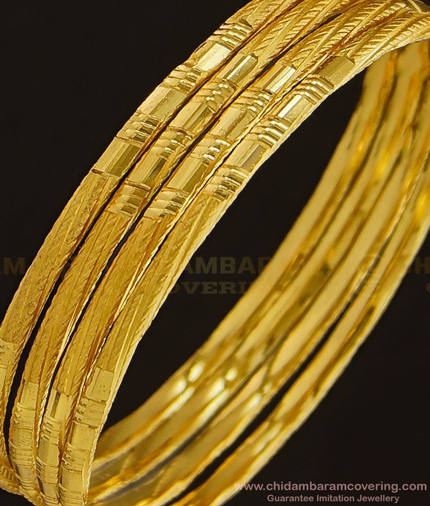 BNG345 - 2.4 Size Attractive Matt Finish Gold Look One Gram Gold Daily Wear Plain Bangles Set Buy Online