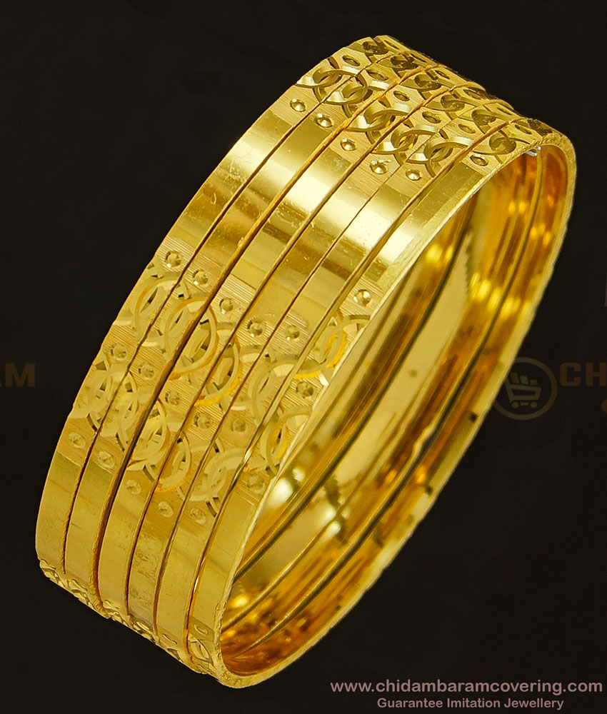 BNG348 - 2.4 Size Elegant Glossy Look Flat Design Real Gold Bangles Design Imitation Jewellery 