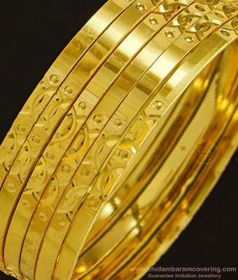 BNG348 - 2.10 Size Elegant Glossy Look Flat Design Real Gold Bangles Design Imitation Jewellery 