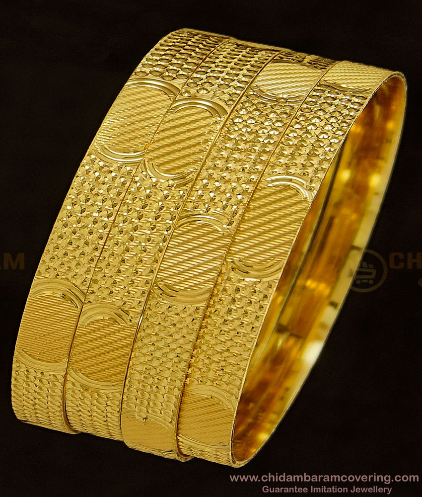 BNG349 - 2.6 Size New Pattern Gold Finish Flat Bangles Imitation Jewellery Best Price Buy Online