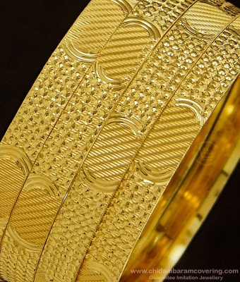 BNG349 - 2.10 Size New Pattern Gold Finish Flat Bangles Imitation Jewellery Best Price Buy Online