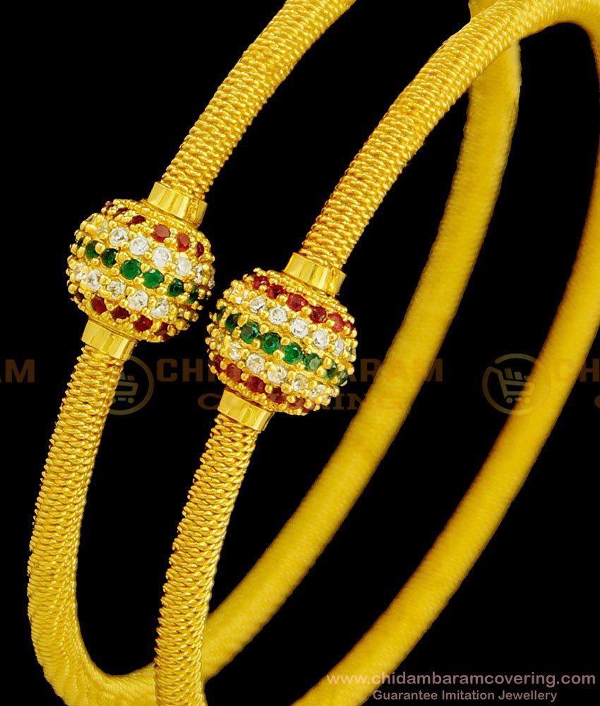 BNG367 - 2.8 Size Trendy Gold Design Spring Kappu Type Bangles Ad Stone Ball Bangles