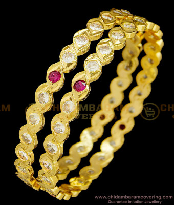 BNG369 - 2.4 Size Panchaloha Bangles Stunning Gold First Quality Ad Stone Five Metal Impon Bangles Online