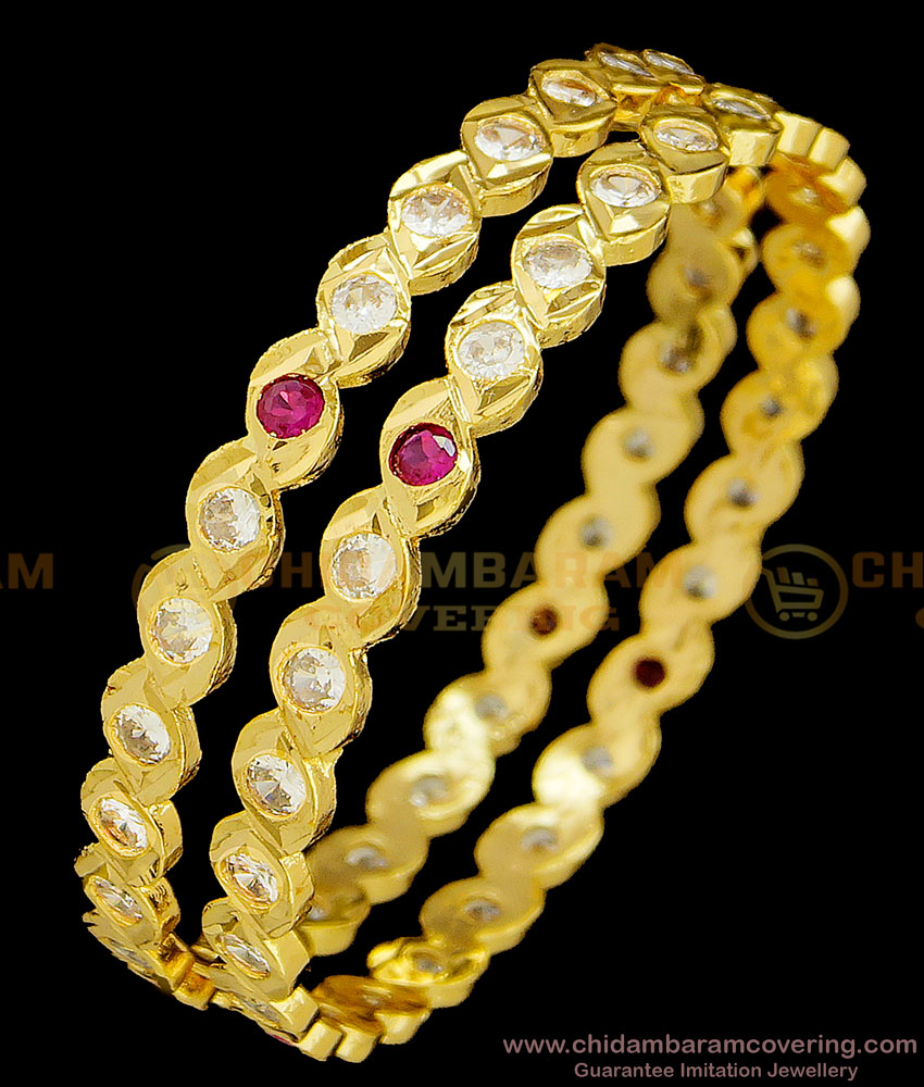 BNG369 - 2.4 Size Panchaloha Bangles Stunning Gold First Quality Ad Stone Five Metal Impon Bangles Online