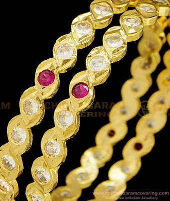 BNG369 - 2.4 Size Panchaloha Bangles Stunning Gold First Quality Ad Stone Five Metal Impon Bangles Online