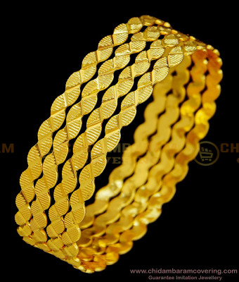 BNG372 - 2.4 Size Latest Gold Design Light Weight Daily Wear Gold Plated Bangles 4 Pcs Set Bangles Online