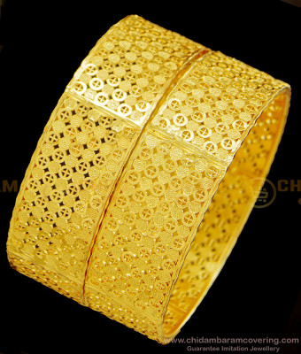 BNG380 - 2.4 Size New Net Pattern Gold Look Party Wear Broad Bangles Gold Plated Jewellery