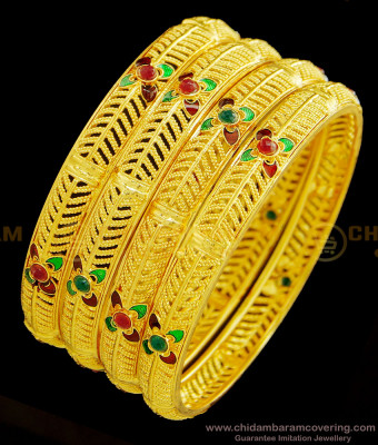 BNG381 - 2.10 Size Latest Light Weight Enamel Finish Flower Design 4 Pieces Bangles Set Imitation Jewellery