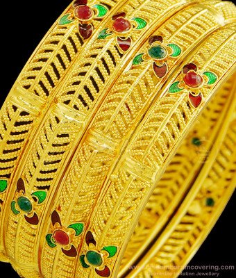 BNG381 - 2.10 Size Latest Light Weight Enamel Finish Flower Design 4 Pieces Bangles Set Imitation Jewellery