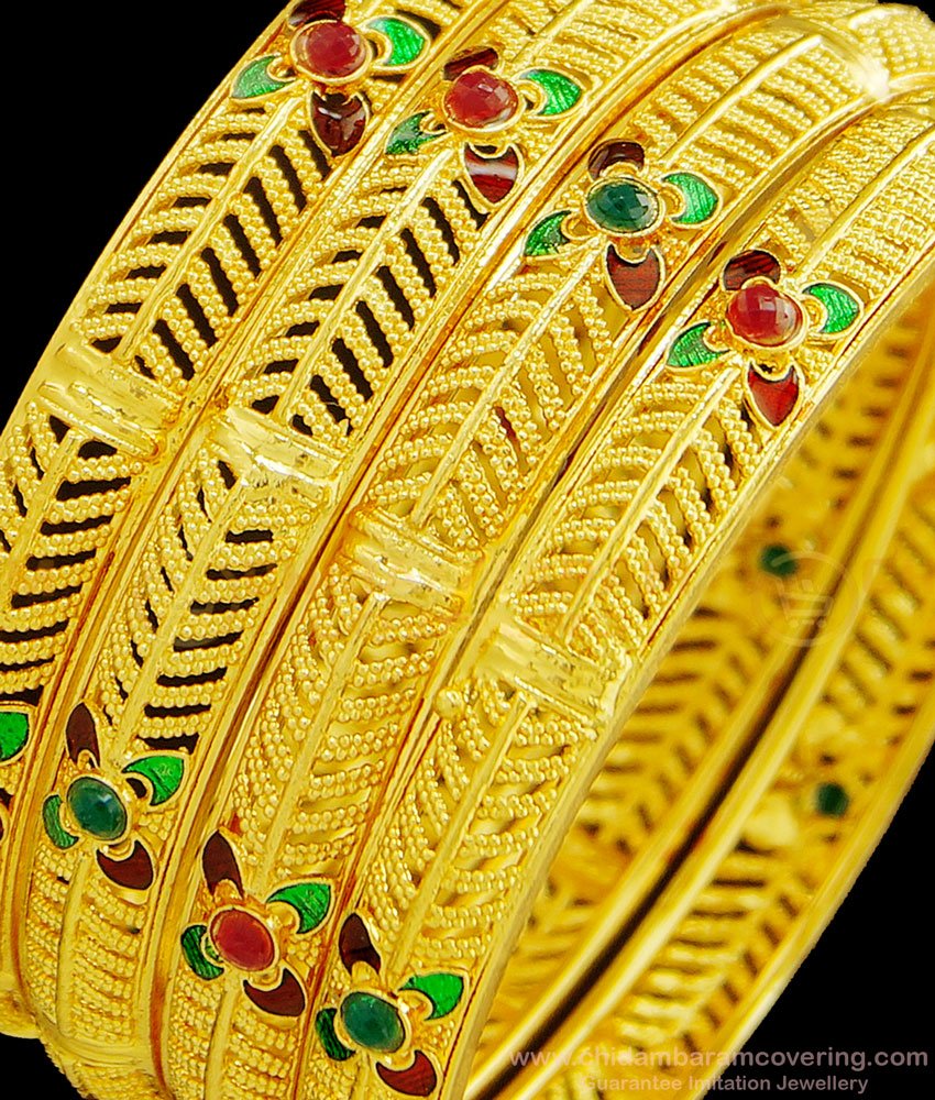 BNG381 - 2.10 Size Latest Light Weight Enamel Finish Flower Design 4 Pieces Bangles Set Imitation Jewellery