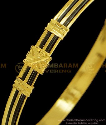 BNG387 - 2.10 Size Kerala Style Gold Plated Anaval Bangles Single Bracelet Elephant Hair Black Bangle for Girls