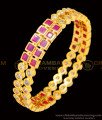 BNG395 - 2.6 Size Five Metal New Model White and Ruby Stone Impon Bangles Online Shopping