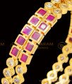 BNG395 - 2.6 Size Five Metal New Model White and Ruby Stone Impon Bangles Online Shopping