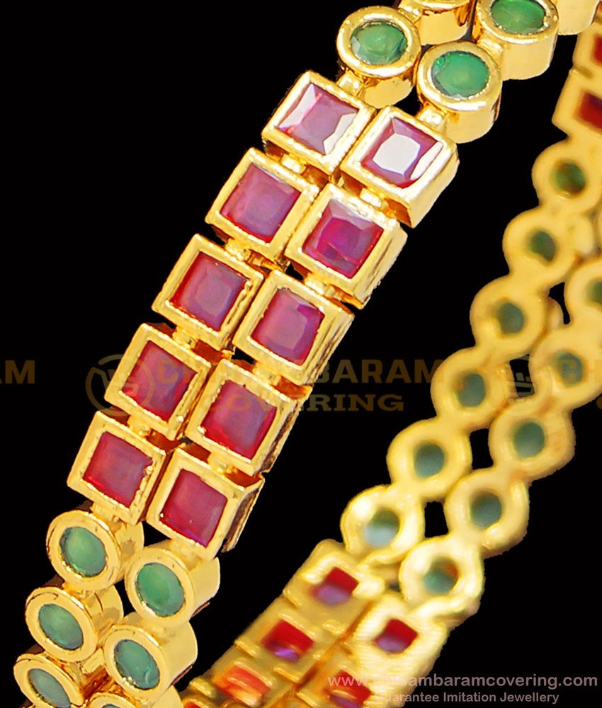 BNG396 - 2.6 Size Impon New Model Green and Pink Stone 5 Metal Bangles Online Shopping