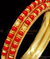 BNG400 - 2.6 Size Traditional Coral Bangles One Gram Gold Plated Red Bead Bangles Online