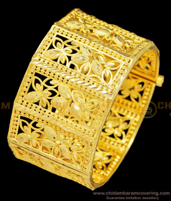 BNG404 -2.6 Size Unique 1 Gram Forming Gold Flower Design Screw Kada Bangle Online