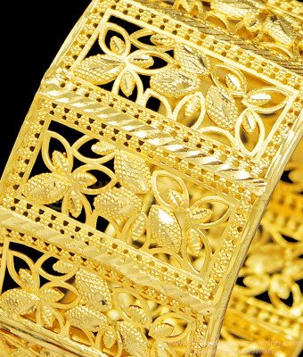 BNG404 -2.6 Size Unique 1 Gram Forming Gold Flower Design Screw Kada Bangle Online