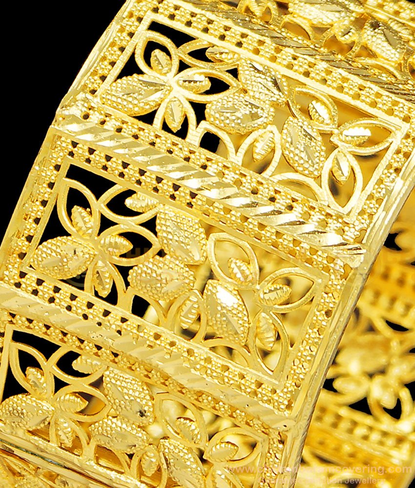 BNG404 -2.6 Size Unique 1 Gram Forming Gold Flower Design Screw Kada Bangle Online