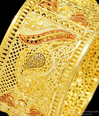 BNG406 -2.6 Size Bridal Wear Forming Gold Enamel Pattern Screw Kada Wide Bangle for Wedding 