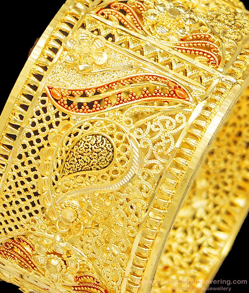 BNG406 -2.6 Size Bridal Wear Forming Gold Enamel Pattern Screw Kada Wide Bangle for Wedding 