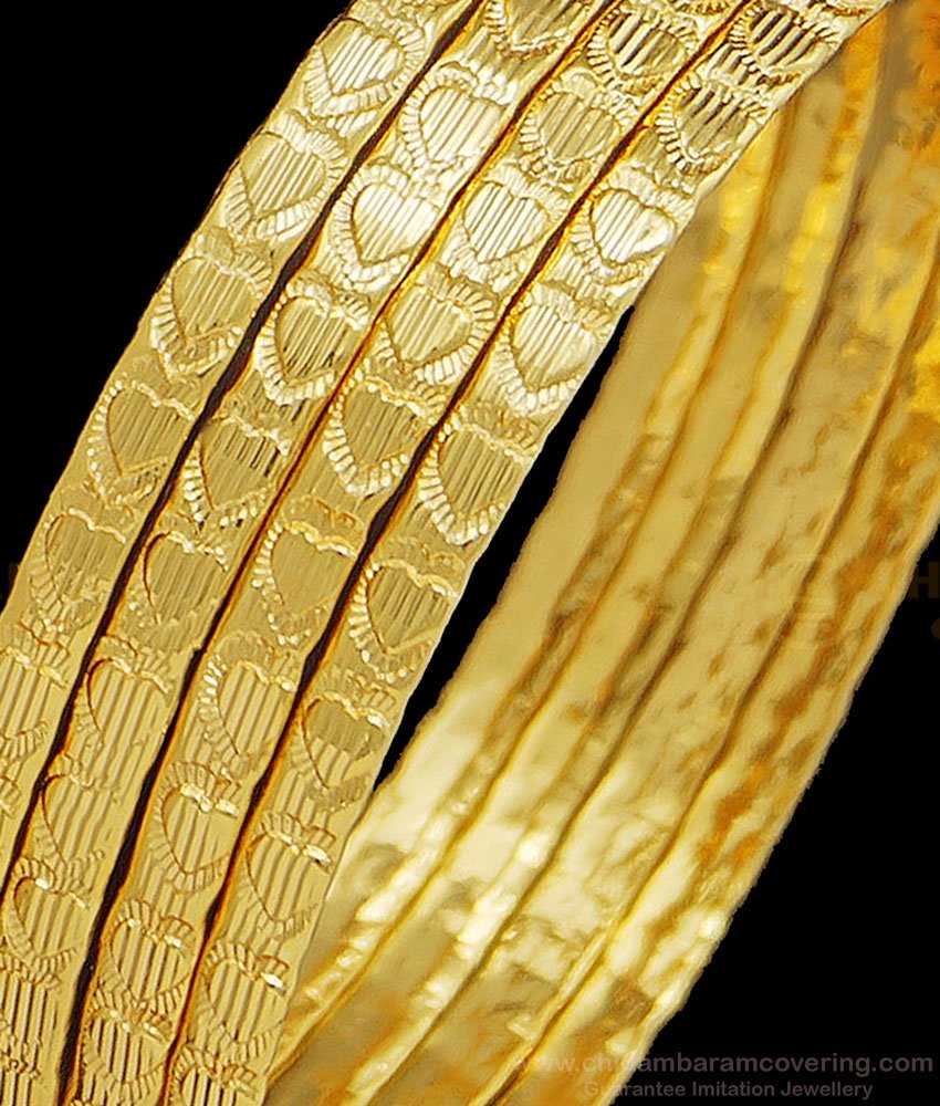 BNG410 - 2.8 Size Latest Heart Design Light Weight Bangles 4 Pcs Set Daily Wear Collection Online