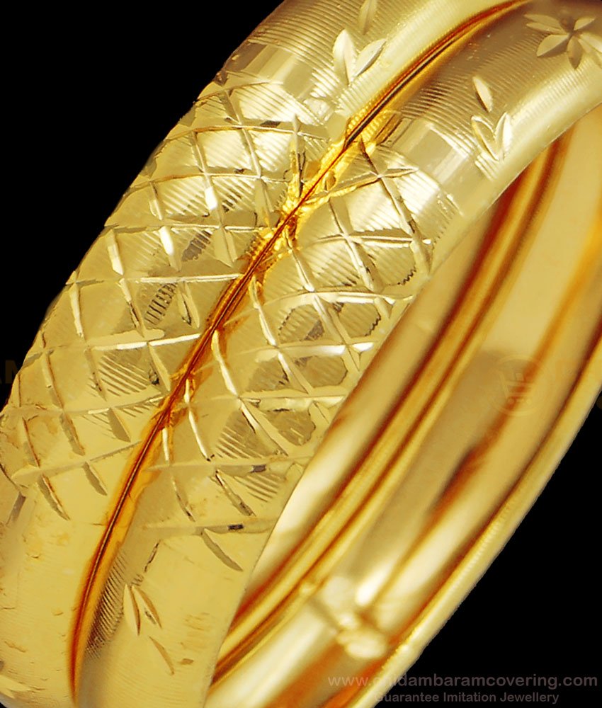 BNG411 - 2.6 Size Gold Design Light Weight Diamond Cutting Gold Plated Bangles for Women