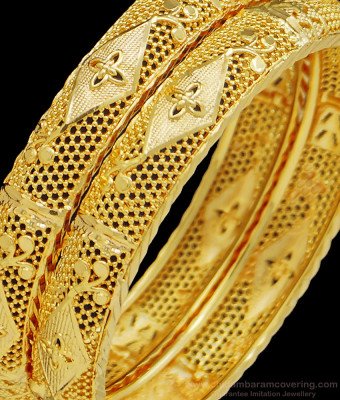 BNG412 - 2.4 Size One Gram Gold Bridal Wear Gold Look Bangles Design Imitation Bangles Online