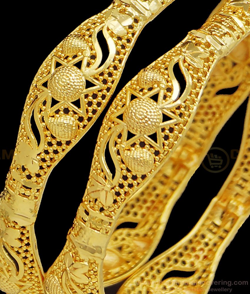 BNG413 - 2.4 Size Real Gold Design One Gram Gold Designer Bangles for Wedding 