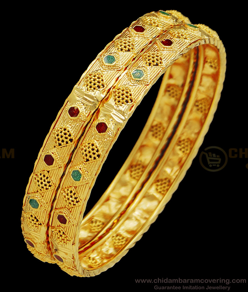 BNG414 - 2.10 Size New Bangles Collections Gold Plated Enamel Coating Model Bangles Online